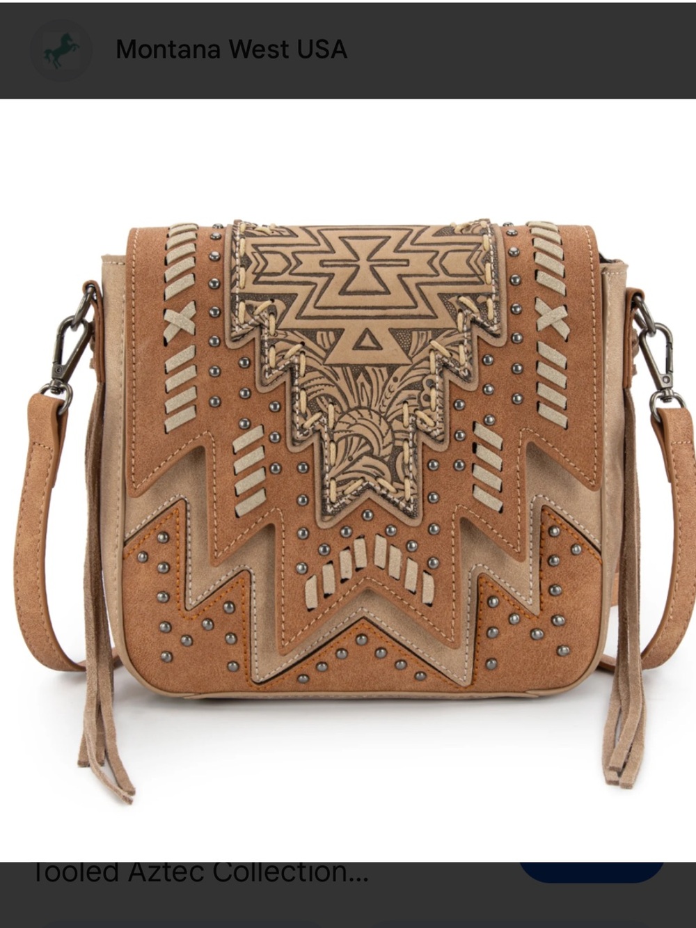 Montana West Brown Aztec Studded Tooled Crossbody Bag